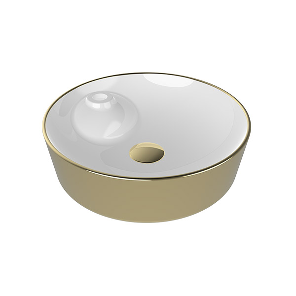 COUNTER TOP WASHBASIN SINGLE HOLE OUTSIDE GOLD COATED INSIDE WHITE 