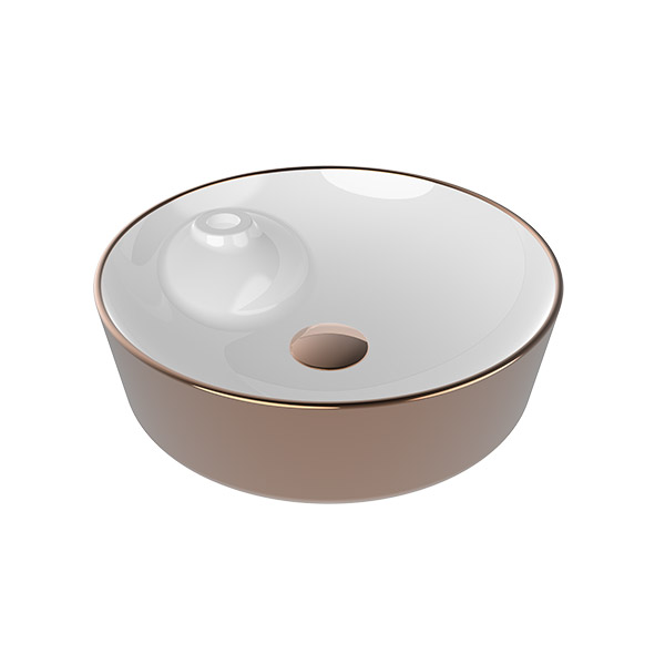 COUNTER TOP WASHBASIN SINGLE HOLE OUTSIDE ROSE GOLD  COATED  INSIDE WHITE 