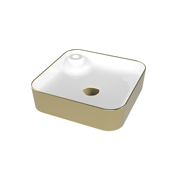 COUNTER TOP WASHBASIN SINGLE HOLE OUTSIDE GOLD COATED INSIDE WHITE