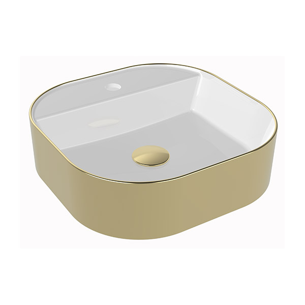 COUNTER TOP WASHBASIN SINGLE HOLE OUTSIDE GOLD COATED INSIDE WHITE