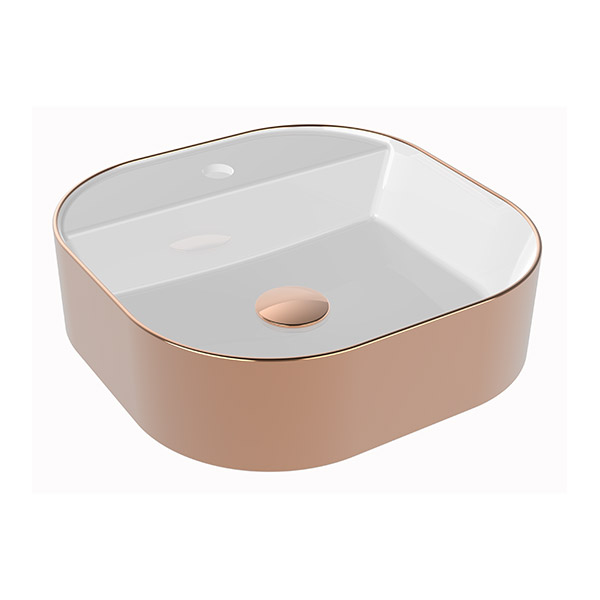 COUNTER TOP WASHBASIN SINGLE HOLE OUTSIDE ROSE GOLD  COATED  INSIDE WHITE