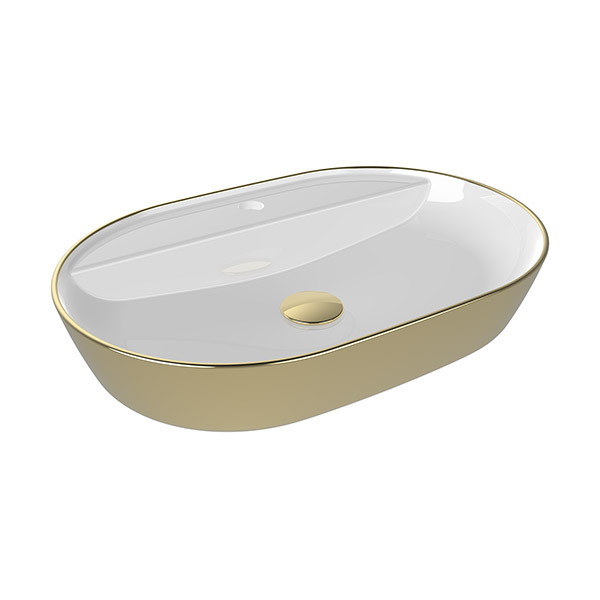 COUNTER TOP WASHBASIN SINGLE HOLE OUTSIDE GOLD COATED INSIDE WHITE