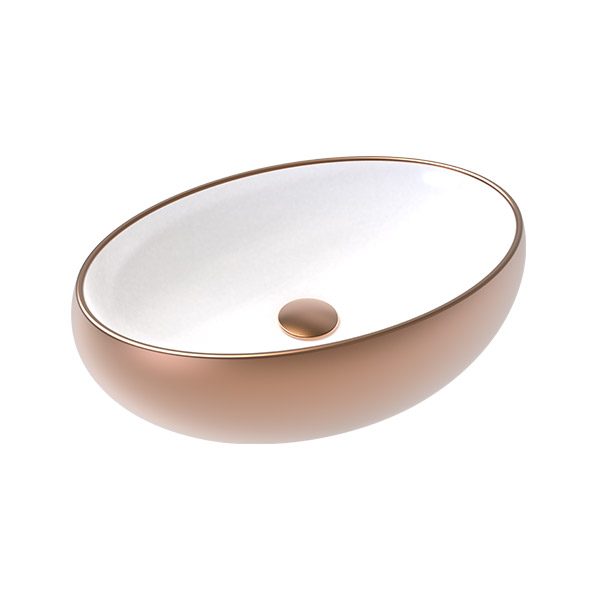 COUNTER TOP WASHBASIN  WITHOUT HOLE OUTSIDE MAT ROSE GOLD  COATED  INSIDE SATIN WHITE 